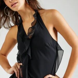 NWT ZARA Black Halter Top with Ruffle Details